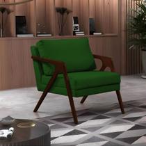 Poltrona Mona Monique Luxo Base Madeira Maciça Castanho Veludo Verde