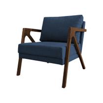 Poltrona Mona Monique Luxo Base Madeira Maciça Mel Linho Azul