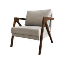 Poltrona Mona Monique Luxo Base Madeira Maciça Mel Linho Bege