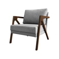 Poltrona Mona Monique Luxo Base Madeira Maciça Mel Linho Cinza