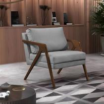 Poltrona Mona Monique Luxo Base Madeira Maciça Mel Veludo Cinza