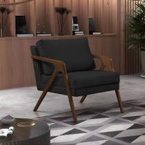 Poltrona Mona Monique Luxo Base Madeira Maciça Mel Veludo Preto