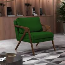 Poltrona Mona Monique Luxo Base Madeira Maciça Mel Veludo Verde