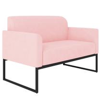 Poltrona Namoradeira 2 Lugares Base Industrial Preta Maressa S19 Suede Rosa Bebê - Ibiza