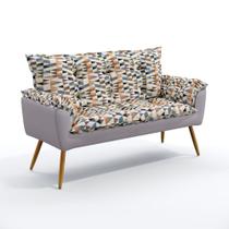 Poltrona Namoradeira Beta / F-014 N-023 Sued Estampado Bege com Veludo Cinza Claro