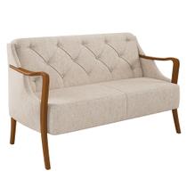 Poltrona Namoradeira Decorativa 2 Lugares Braços em Madeira Hand Linho Bege G45 - Gran Belo Poltrona Namoradeira Decorativa 2 Lugares Braços em Madeira Hand Linho Bege G45 - Gran Belo