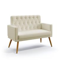 Poltrona Namoradeira Decorativa Estofada para Sala de Estar Vega com Rodapé e Botões Capitonê Sued Bege Aradecor
