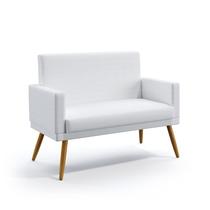 Poltrona Namoradeira Decorativa Estofada Vega Com Rodapé Couro Branco Aradecor