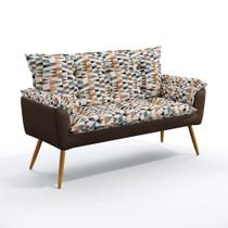 Poltrona Namoradeira Decorativa Opala F-014 N-027 Sued Estampado Bege com Veludo Marrom Chocolate Aradecor
