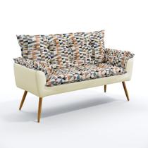 Poltrona Namoradeira Decorativa Opala F-014 N-030 Sued Estampado Bege com Veludo Bege Aradecor