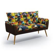 Poltrona Namoradeira Decorativa Opala F-015 N-027 Sued Estampado Colorido com Veludo Marrom Chocolate Aradecor