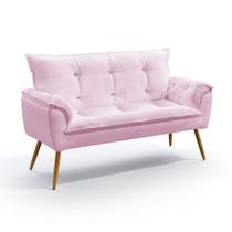 Poltrona Namoradeira Estofada Decorativa Beta com Pés Palito Z-021 Sued Rosa Bebê Aradecor