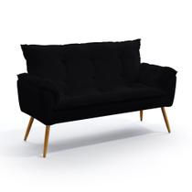 Poltrona Namoradeira Estofada Decorativa Opala com Pés Palito N-024 Veludo Preto Aradecor