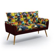Poltrona Namoradeira Estofada Decorativa Opala Pés Palito F-015 N-034 Sued Estampado Colorido com Veludo Bordô Aradecor Poltrona Namoradeira Estofada Decorativa Opala Pés Palito F-015 N-034 Sued Estampado Colorido com Veludo Bordô Aradecor