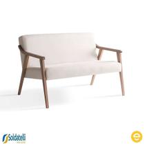 Poltrona Namoradeira Flávia Base Nogueira Tecido Algodão Bege Mescla - Ease