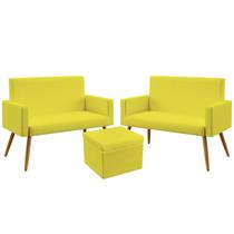 Poltrona Namoradeira Nina mais 2 Poltronas Estofada Sem Rodapé Com Puff Quasar Sued Amarelo Aradecor