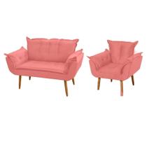 Poltrona + Namoradeira Opala Platinum Decor Suede Rosa