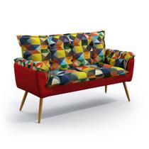 Poltrona Namoradeira para Sala de Estar Beta F-015 N-033 Sued Estampado Colorido com Veludo Vermelho Aradecor Poltrona Namoradeira para Sala de Estar Beta F-015 N-033 Sued Estampado Colorido com Veludo Vermelho Aradecor