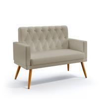 Poltrona Namoradeira Para Sala de Estar Vega Com Rodapé e Capitonê Bege Aradecor