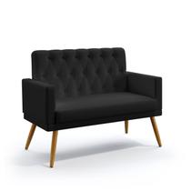 Poltrona Namoradeira Vega Com Rodapé E Botões Capitonê Sued Preto Aradecor