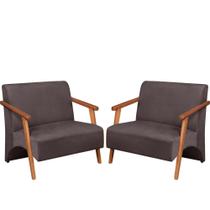 Poltrona Namoradeira Venus Braço Madeira Maciça Suede Unidecor