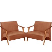 Poltrona Namoradeira Venus Braço Madeira Maciça Suede Unidecor