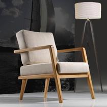 Poltrona New York Estofada com Madeira Maciça - Amêndoa/Cinza