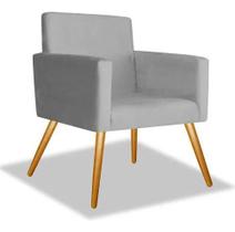 Poltrona Nina Cadeira Retro Decorativa Suede Cinza