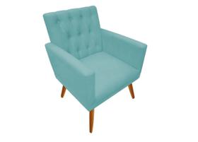 Poltrona Nina Captone decorativa suede Azul Turquesa para escritorio, sala salão Biselos-Decor