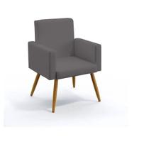 Poltrona Nina decorativa suede cinza para escritorio, sala salão Biselos-Decor