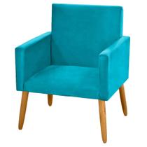 Poltrona Nina para Atendimento Pés Madeira Suede Azul Turquesa