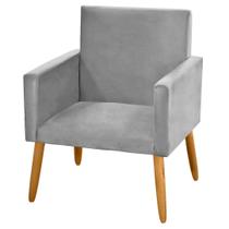 Poltrona Nina para Atendimento Pés Madeira Suede Cinza Claro