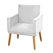 Poltrona Nina Tecido Suede Branco com Rodapé Sala Quarto Escritório