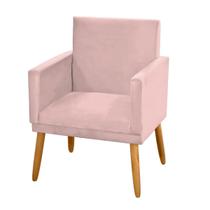 Poltrona Nina Veludo Rosa Rosê com Rodapé e Pés Madeira Palito Retrô Sala Escritório - 2M Decor