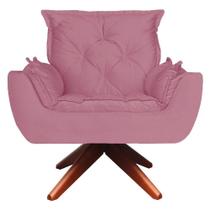 Poltrona Opala Base Giratória De Madeira Amamentação Suede Rosa Bebê D'Rost