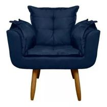 Poltrona Opala Cadeira Decorativa Pés Palito Suede Azul Marinho