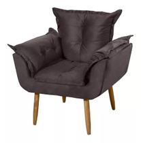 Poltrona Opala Cadeira Decorativa Pés Palito Suede Marrom
