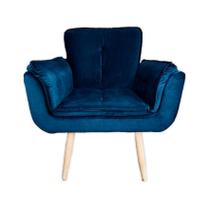 Poltrona Opala Cadeira Decorativa Suede Azul Marinho - Estofados Premium