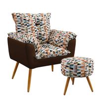 Poltrona Opala com Puff Solar Suede Estampado Laranja com Marrom Aradecor Poltrona Opala com Puff Solar Suede Estampado Laranja com Marrom Aradecor