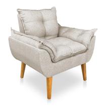 Poltrona Opala Decorativa Luxo Linho Bege SKY MOBILE