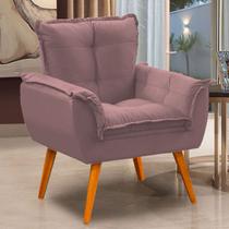 Poltrona Opala Decorativa Para Sala 79 Cm Pés Palito Madeira Veludo Rose - SóSofá