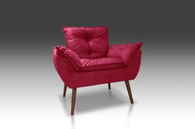 Poltrona Opala Decorativa Para Sala e Quarto Suede Vermelho