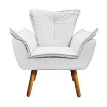 Poltrona Opala material sintético Branco Pés Palito Castanho Drossi Poltrona Opala material sintético Branco Pés Palito Castanho Drossi