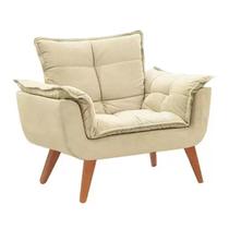 Poltrona Opala Para Sala e Quarto Suede Bege Poltrona Opala Para Sala e Quarto Suede Bege