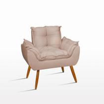 Poltrona Opala Pés Palito Suede Sala Quarto Escritório Bege