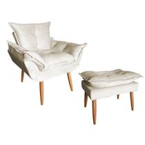 Poltrona Opala Sala De Estar Com Com Puff Opala Suede Bege - Marcussi Decor