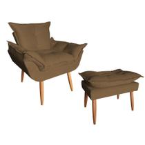 Poltrona Opala Sala De Estar Com Com Puff Opala Suede Marrom - Marcussi Decor