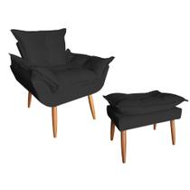 Poltrona Opala Sala De Estar Com Com Puff Opala Suede Preto - Marcussi Decor