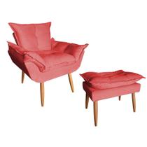 Poltrona Opala Sala De Estar Com Com Puff Opala Suede Vermelho - Marcussi Decor
