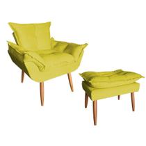Poltrona Opala Sala De Estar Com Com Puff Redondo Suede Amarelo - Hellen Decor